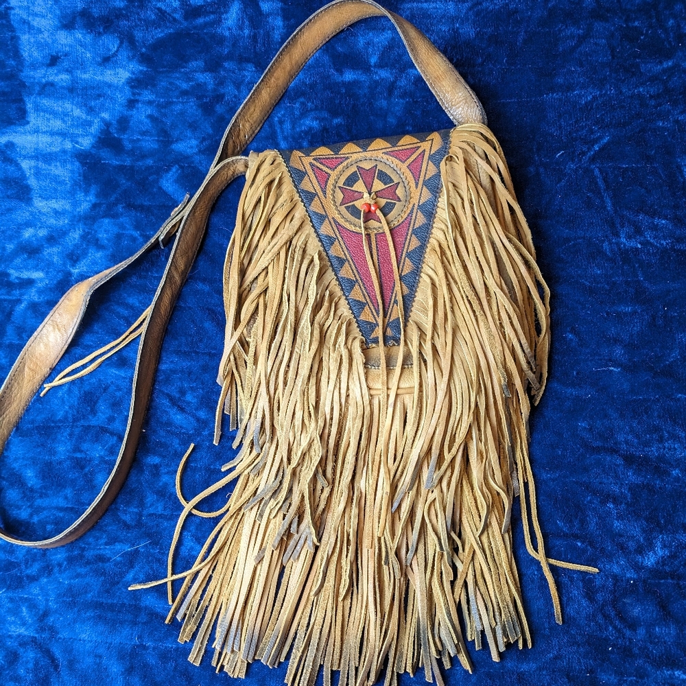 Kobler Leather hand painted w/ Fringe Crossbody/ Messenger Bag UNISEX! - Picture 12 of 12